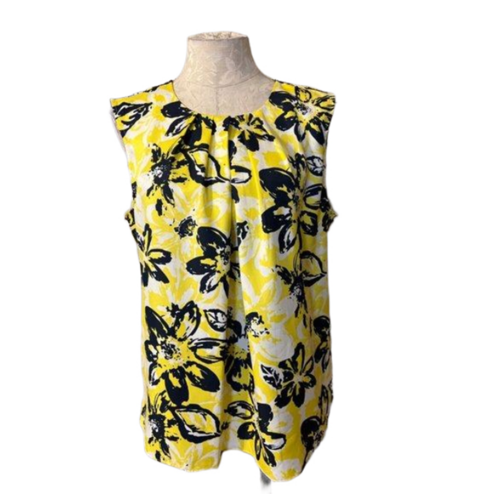 Jones NY Top 16 XL Summer Yellow Navy Blue NWT $79 Washable